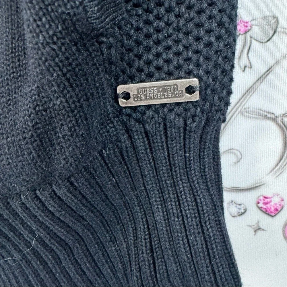Guess sweater zip up cable knit knitted warm cozy Black Textured Knit Sweater